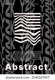 Y2K monochrome poster with abstract shape, cyberpunk geometric element in psychedelic aesthetic. Retro futuristic shape rave composition on black background. Vector illustration.