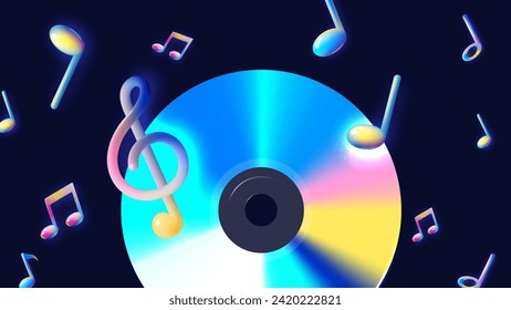 Y2K music background banner with neon light and reflection vector illustration