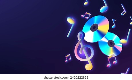 Y2K music background banner with neon light and reflection vector illustration