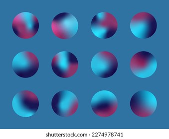 Y2k mystic aesthetic. Holographic highlight stories, cover templates design set. Blurry abstract backdrops. Round vector illustrations with rainbow gradient for social networks.
