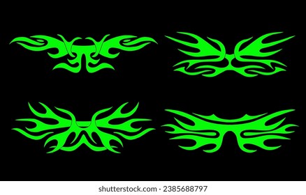 Y2K Neo tribal tattoo set. Demon butterfly body ornament shapes. Vector collection of tattoos