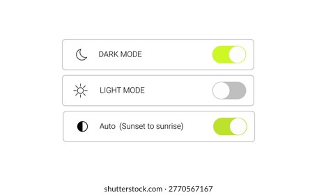 Y2k night mode switch ui interface with light mode toggle and simple control panel elements
