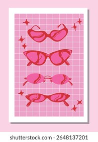 Y2K Nostalgia Vetor Set - 2000s Óculos estéticos em estilo retro rosa