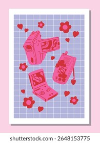 Conjunto de vetores de nostalgia Y2K - 2000s Eletrônica estética em estilo retro rosa