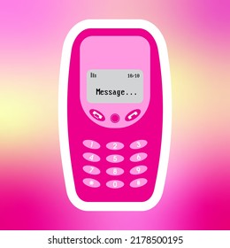 Y2k alter mobiler Aufkleber. altmodisches rosa Handy auf Farbverlauf-Hintergrund. Groovy Druck für Grafiktee, quadratisches Plakat, Bullet Journal Cover, Karte. Nostalgie seit den 90ern.