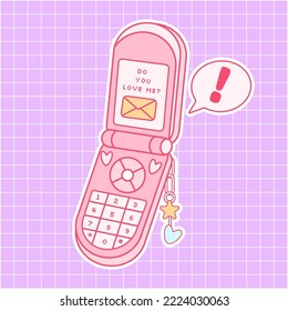 Y2K old technology aesthetic. Retro smartphone. Do you love me message. Old mobile sticker. Nostalgia for 90s 2000s.