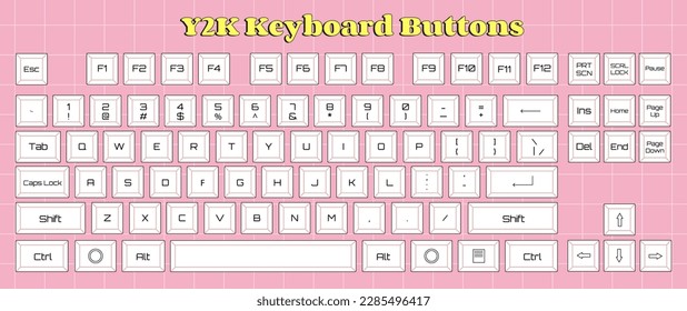 Y2K oldschool retro keyboard buttons collection, vector symbols and objects illustration.