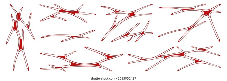 Y2k outline neo-tribal graphic hand drawn element. Red sigilism tattoo shape. Aesthetic of 90s, 2000s. Vector illustration for sticker, poster, collage, design template.