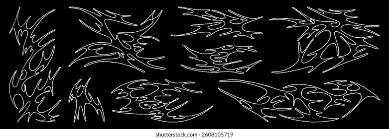 Y2k outline neo-tribal graphic shape asset. Hand drawn cyber sigilism tattoo elements. Aesthetic of 90s, 2000s. Vector illustration for sticker, poster, collage, design template.