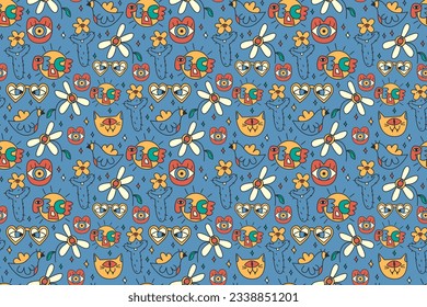 Y2k pattern 2000 and 1990 years.Bright cartoon retro for packaging,print.Vector illustration. 