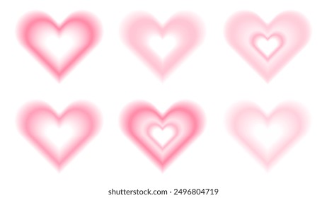 Y2k pink heart aura element. Aesthetic blurry shape with gradient. Minimal trendy Valentine day graphic set. Gradation effect for romantic love event. 14 february halo figure with ombre transition