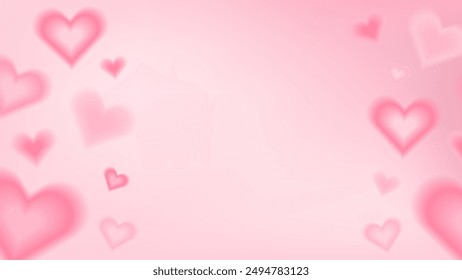 Y2k pink heart pattern. Cute aura gradient abstract bg for event banner. Valentine aesthetic trendy border with blur for header layout. Glamour advertising and sale promotion frame cover design