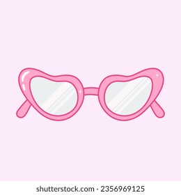 Y2k pink sunglasses. 00s girl fashion glasses accessory. Glamour summer beach element. Vector illustration. Outline icon