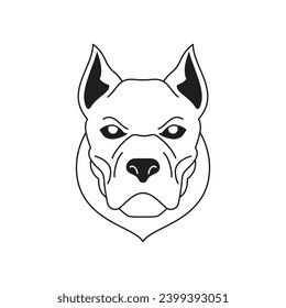 Y2k pitbull angry dog aggressive pet head monochrome line retro groovy icon vector illustration. Weird mad canine domestic animal portrait minimal trendy sticker for tattoo t shirt print