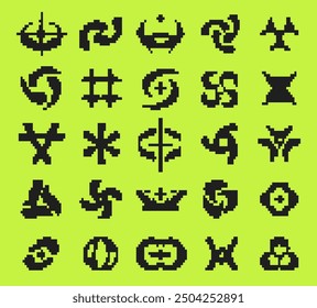 Y2K pixel style asset. Y2K retro futuristic elements for posters, flyers, banners, streetwear, social media. Pixel 8 bit vector abstract shapes, symbols, objects. Y2K aesthetics.