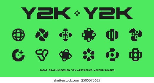 Y2K pixel style asset. Y2K retro futuristic elements for posters, flyers, banners, streetwear, social media. Pixel 8 bit vector shapes, objects. Y2K aesthetics.