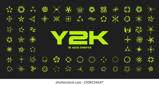 Y2K pixel style asset. Y2K retro futuristic elements for posters, flyers, banners, streetwear, social media. Acid pixel 8 bit vector shapes, objects, symbols. Y2K aesthetics.