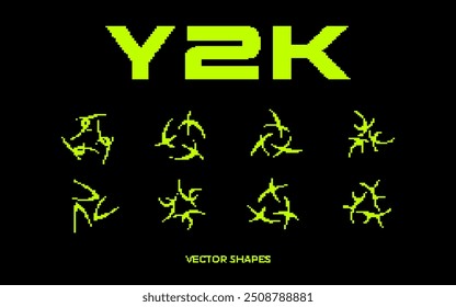 Y2K pixel style asset. Y2K retro futuristic elements for posters, flyers, banners, streetwear, social media. Acid pixel 8 bit vector shapes. Y2K aesthetics.