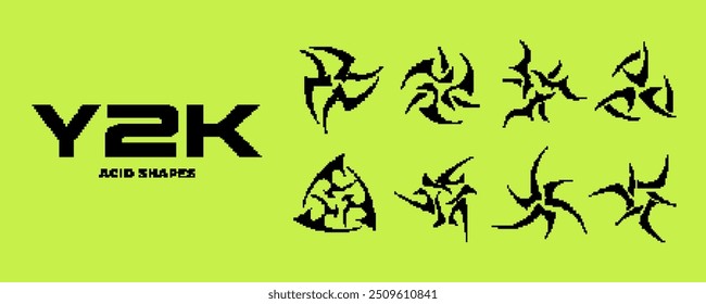 Y2K pixel style asset. Y2K retro futuristic elements for posters, banners, streetwear, social media. Acid pixel 8 bit vector shapes. 2000s aesthetics.