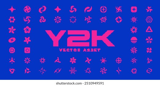 Y2K pixel style asset. Y2K retro futuristic elements for posters, banners, streetwear, social media. Pixel 8 bit vector shapes. 2000s aesthetics.