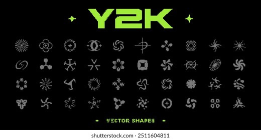 Y2K pixel style asset. Y2K retro futuristic elements for posters, banners, streetwear, social media, graphic design. Pixel 8 bit vector shapes. 2000s aesthetics.