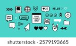 Y2k Pixels game elements set of 90's aesthetics. 8-bit retro game vector elements and pixel icons. Retro pc deckstop and gaming background in geek style