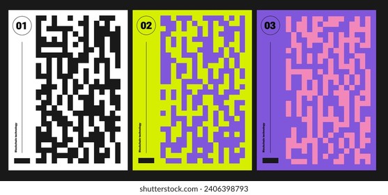 Y2k Pixels impresión de moda , QR - afiche abstracto de patrón, ciberfuturismo, diseño gráfico mínimo, 8 bits, rave, secuencia de códigos QR, colores de neón. 