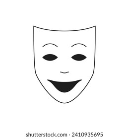 Y2k positive smiling carnival mask hiding face monochrome line retro groovy icon vector illustration. Happy fake facial expression joke masquerade comic funky minimal trendy sticker for tattoo