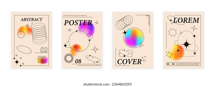 Y2k poster set. Trendy minimalist aesthetic print. Modern fluid gradient posters. Stars and blurred pastel gradient background Vector illustration