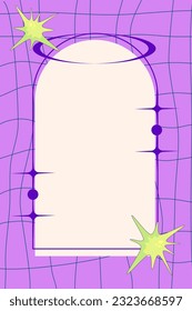 Y2k Poster template. Retro aesthetic 90s with trippy sticker and frame. Y2k template trendy poster. Vector illustration.
