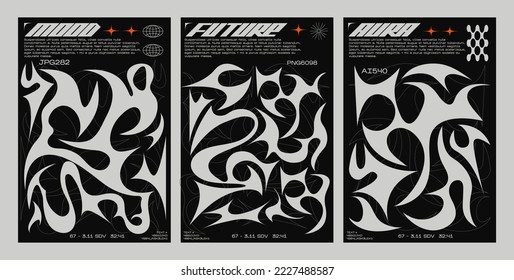 Y2K posters in retro futuristic style. Tribal style elements for 90s design. Printable vector banner collection