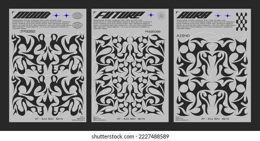 Y2K posters in retro futuristic style. Tribal style elements for 90s design. Printable vector banner collection