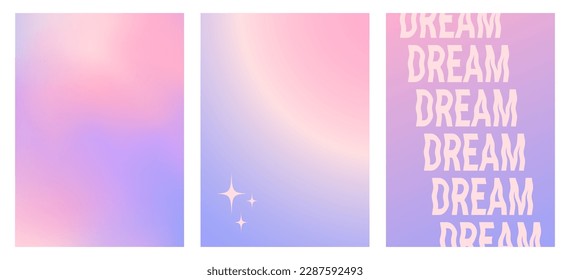 y2k posters set, 1990s 2000s nostalgia, gradient background, mesh, dream, stars, trendy vector illustration