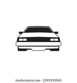 Y2k retro automobile car vehicle motor transport monochrome line groovy icon vector illustration. Vintage passenger auto front view driving riding transportation minimal trendy sticker t shirt print