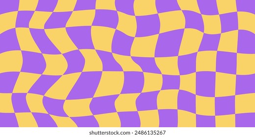 Y2k Retro Background. Distorted Checkered Wavy Swirl Chess. Vector Illustration.