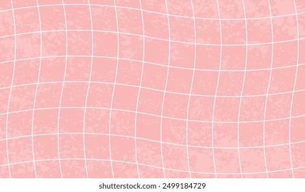 y2k retro background. Pink line wavy swirl pattern with grunge texture. Trippy chess pattern with grunge texture. Groovy vintage checkered horizontal background. Trendy vector illustration.