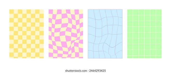 
Y2k Retro Background Set. Groovy Checkered Patterns. Retro Background with Distorted Grid. Vintage Aesthetic Vector Illustration.