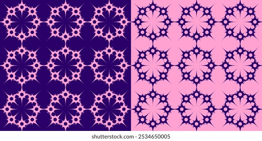 Y2k retro backgrounds set. Cute seamless floral pattern in psychedelic funky 70s aesthetic. Vector retro lace design.