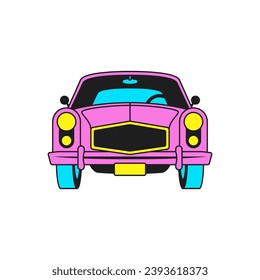 Y2k retro car automobile transportation comic cartoon element groovy style icon vector flat illustration. Vintage auto transport fashion funky automotive driving vehicle trendy sticker t shirt print