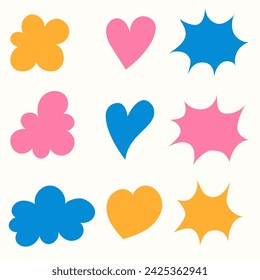 Y2k retro color shapes. Abstract simple design sticker pack.