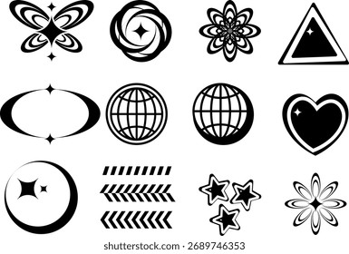 Y2K Retro Elements Vector Set Abstract Geometric Shapes