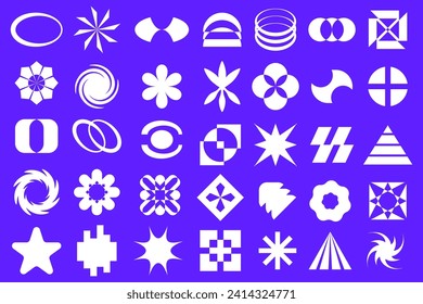 Y2k retro futuristic elements for design. Collection of abstract graphic geometric symbols. Templates for streetwear. Vector illustration