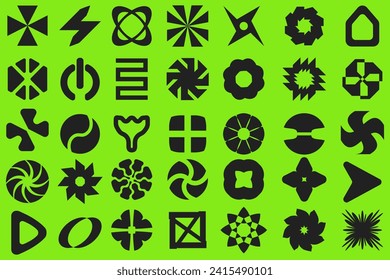 Y2k retro futuristic elements for design. Collection of abstract graphic geometric symbols. Templates for streetwear. Vector illustration