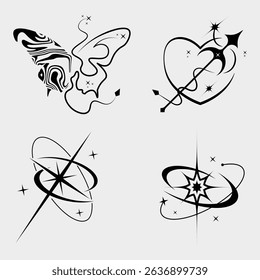 Y2K Retro futuristic elements vector for T-Shirt street wear fashion design