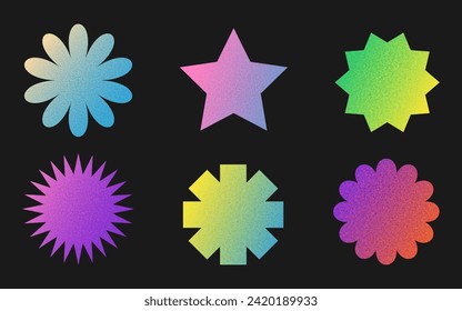 Y2k retro grainy gradient shapes. Trendy stickers 90s 2000s style