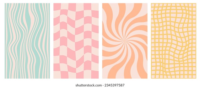 Y2k retro groovy background. Checkerboard abstract wavy poster design. Set of trendy 90s wallpapers. Aesthetic vector print