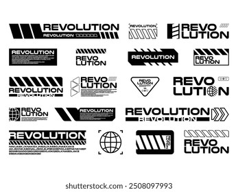 Y2K retro neo modern futuristic cyberpunk pop 2000s style revolutions sign black and white banner label infographics shape design concept