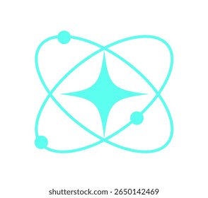 Forma de ícone de espaço retrô Y2K. Elemento futurista cósmico abstrato com formas de estrelas e átomos. Design gráfico moderno, estética arrojada, adequado para decoração e coleções na moda.