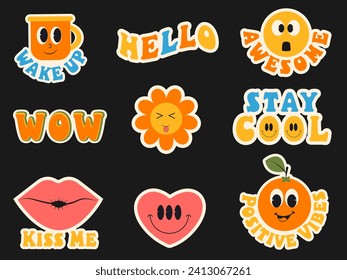 Y2k  retro sticker set. Trendy vintage cartoon funny character 