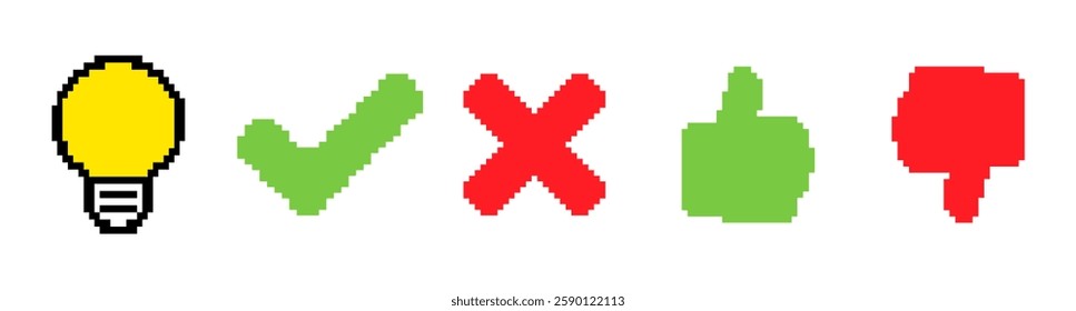 Y2k retro style pixelate symbol and object set. Vector illustration. Design for web, game. 